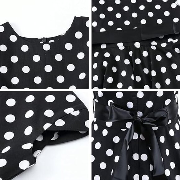 Polka Dots Dress Girl Vintage 1950s Rockabilly Sleeveles Swing A-line - Picture 3 of 8